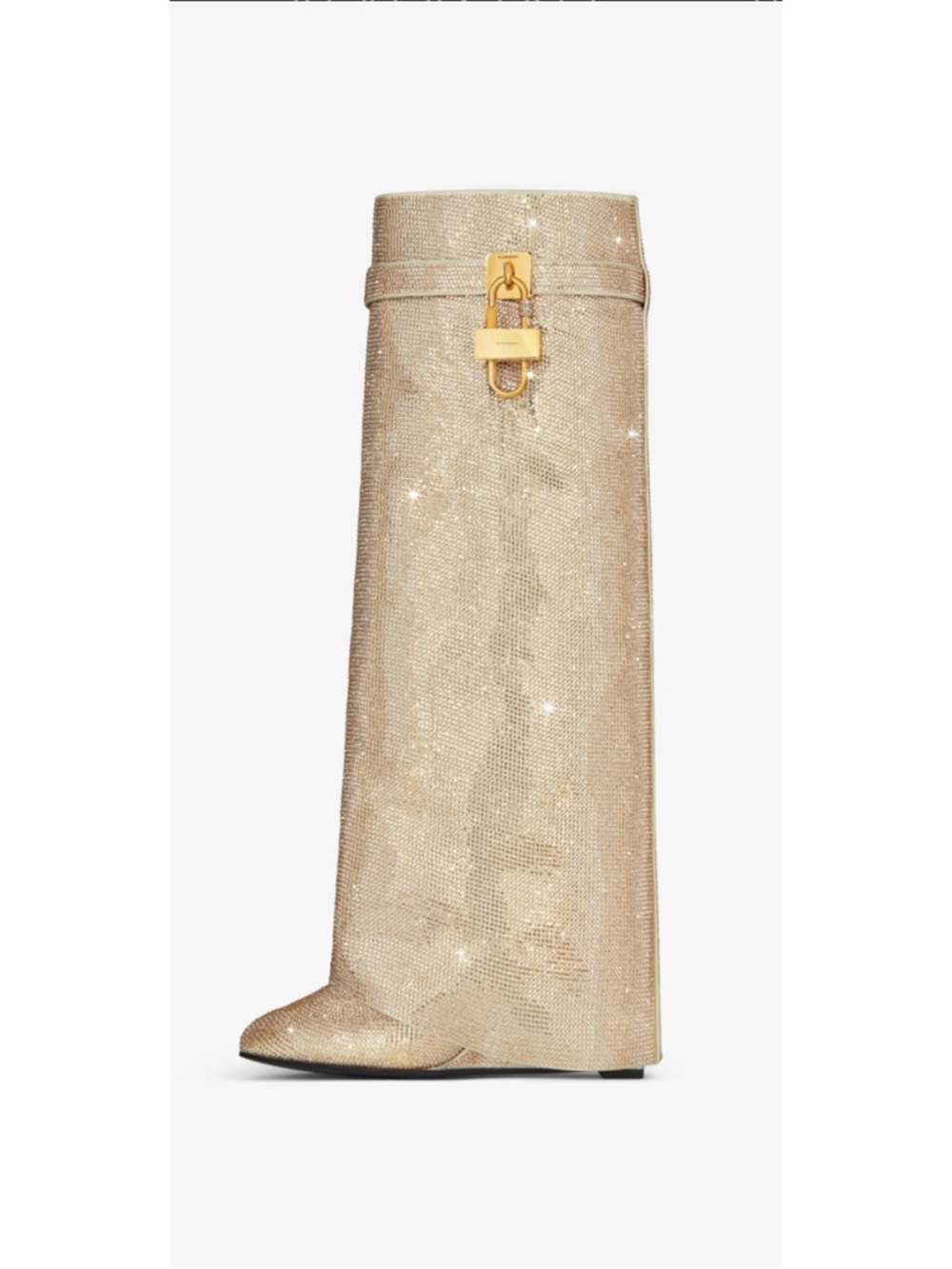 Givenchy Gold Shark Lock Strass Crystal Embellished Knee-High Long Boots